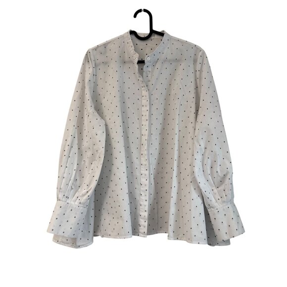 Hana San White Black Swiss Dot Boxy Oversized Long Sleeve Button Shirt Small - Picture 1 of 7